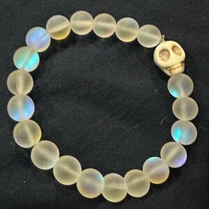 Opalescent Beaded Bracelet with Skull Accent